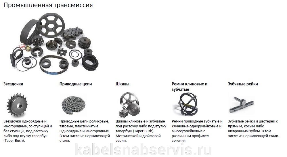 Промышленная трансмиссия (звездочки, приводные цепи, шкивы, ремни клиновые и зубчатые, зубчатые рейки) - Россия