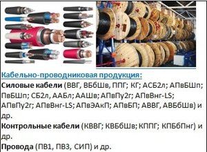 Кабельно-проводниковая продукция: Силовые кабели, контрольные кабели, провода