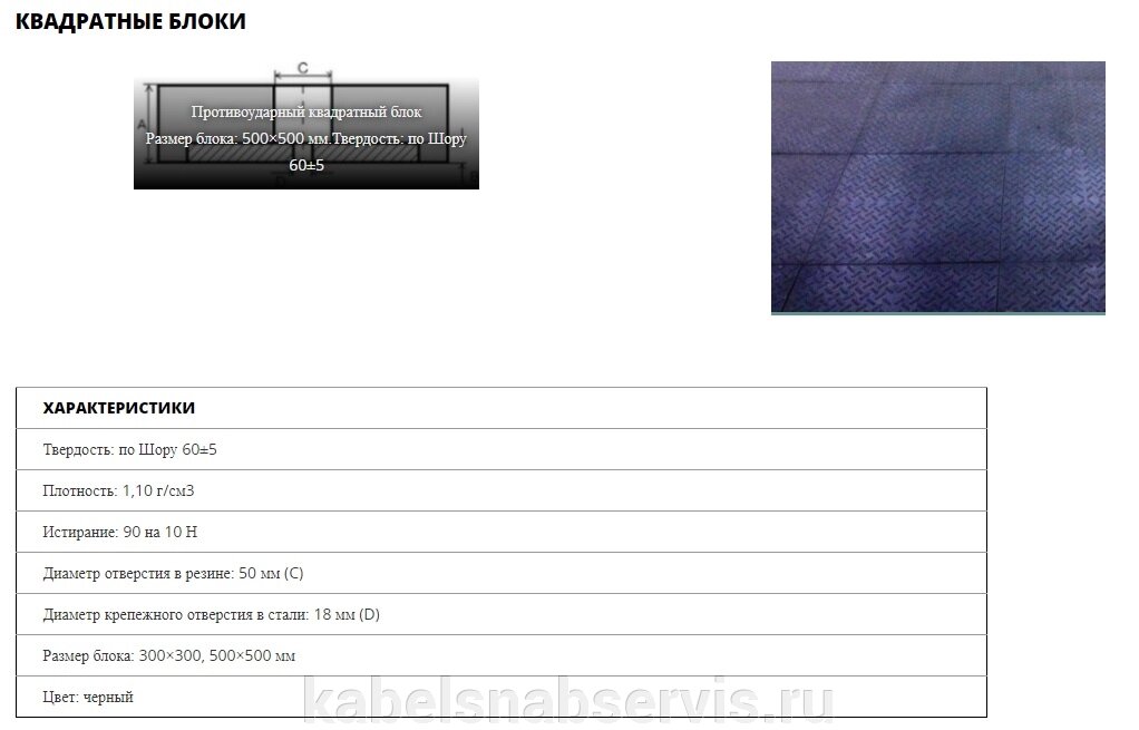 Противоударные резиновые плиты (квадратные блоки, противоударные плиты РР, РТ) от компании Группа Компаний КабельСнабСервис - фото 1