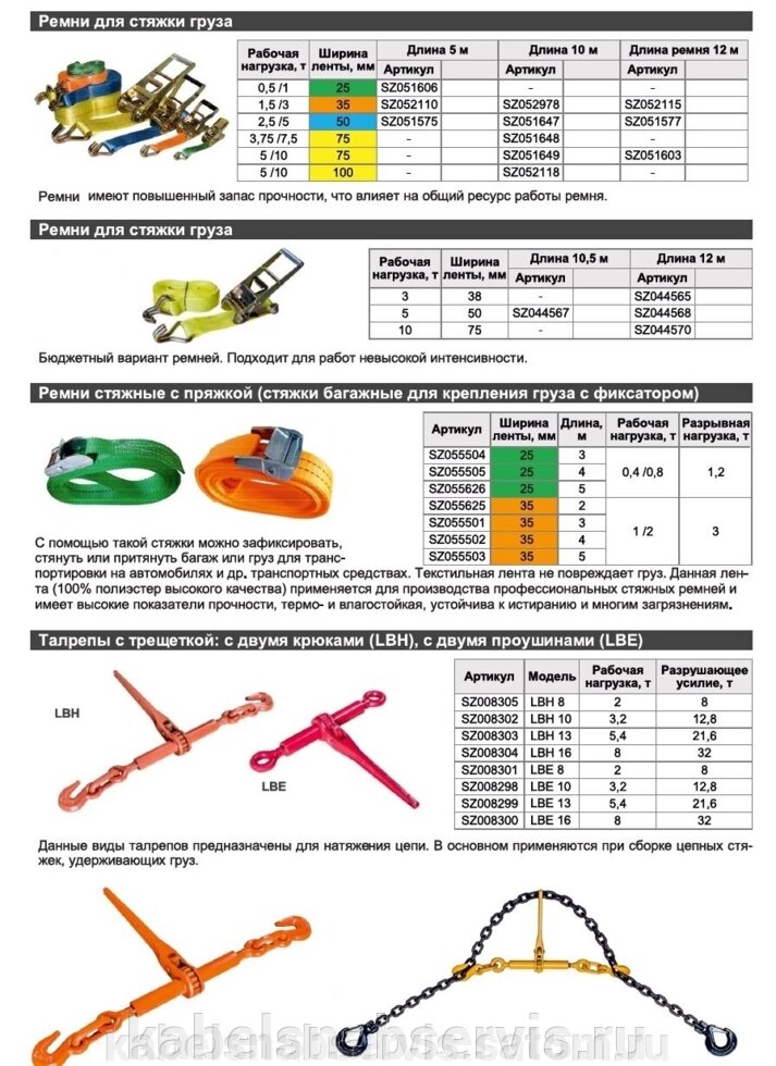 Ремни для стяжки груза, ремни стяжные с пряжкой,  талрепы с трещеткой от компании Группа Компаний КабельСнабСервис - фото 1