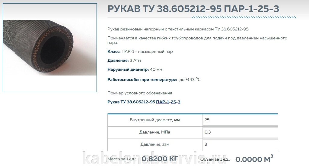 Рукав резиновый напорный с текстильным каркасом ПАР-1-25-3 ТУ 38.605212-95 от компании Группа Компаний КабельСнабСервис - фото 1