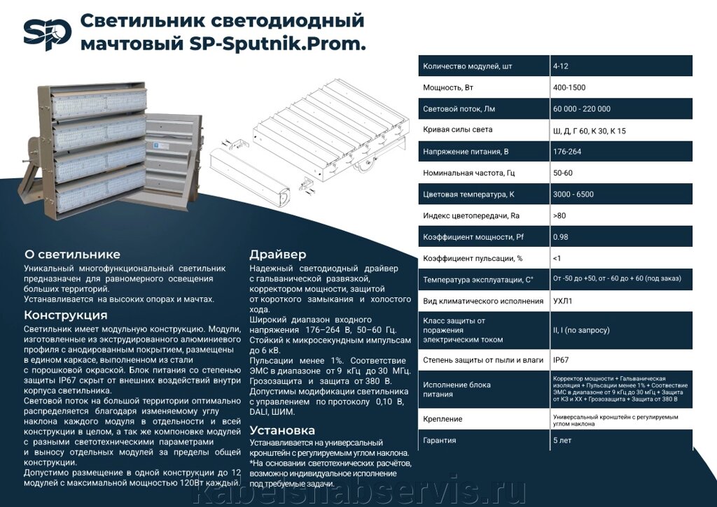 Светильник светодиодный мачтовый SP-Sputnik. Prom от компании Группа Компаний КабельСнабСервис - фото 1