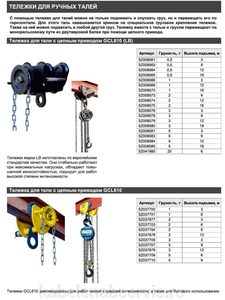 Тележки для ручных талей с цепным приводом GCL610, от компании Группа Компаний КабельСнабСервис - фото 1