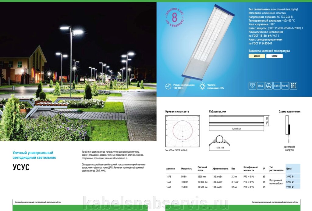 Уличный универсальный светодиодный светильник УСУС от компании Группа Компаний КабельСнабСервис - фото 1