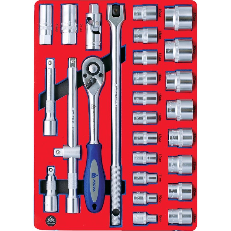МАСТАК Набор торцевых головок 1/2" с принадлежностями, шестигранные, ложемент, 28 предметов. 5-004028 от компании Дилер-НН - оборудование и инструмент для автосервиса и шиномонтажа - фото 1