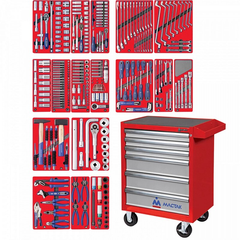 Набор инструментов ЭКСПЕРТ в красной тележке, 323 предмета МАСТАК 52-06323R от компании Дилер-НН - оборудование и инструмент для автосервиса и шиномонтажа - фото 1