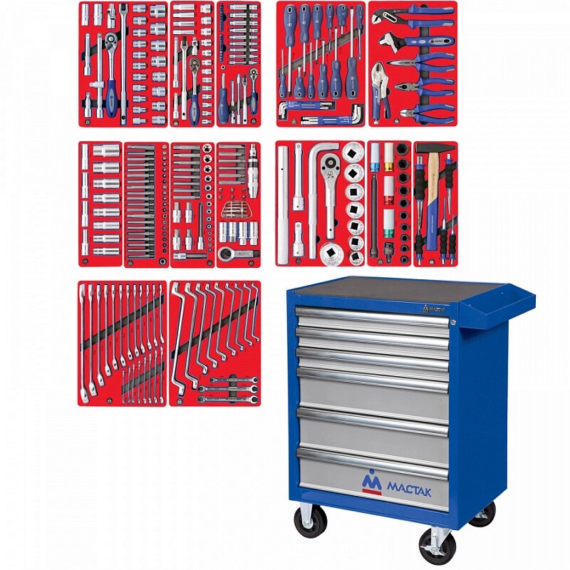 Набор инструментов ПРОФИ в синей тележке, 299 предметов МАСТАК 52-06299B от компании Дилер-НН - оборудование и инструмент для автосервиса и шиномонтажа - фото 1