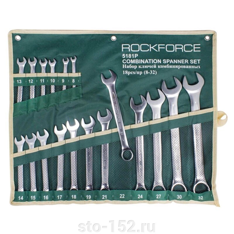 Набор ключей комбинированных 18пр.(8-19, 21, 22, 24, 27, 30, 32мм), на полотне Rock FORCE RF-5281P (5181P.5281) от компании Дилер-НН - оборудование и инструмент для автосервиса и шиномонтажа - фото 1
