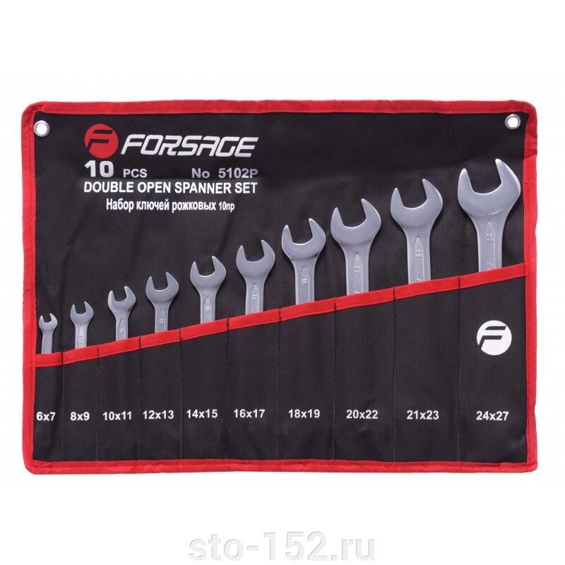 Набор ключей рожковых 10пр.(6x7мм-24х27мм) на полотне Forsage F-5102P от компании Дилер-НН - оборудование и инструмент для автосервиса и шиномонтажа - фото 1