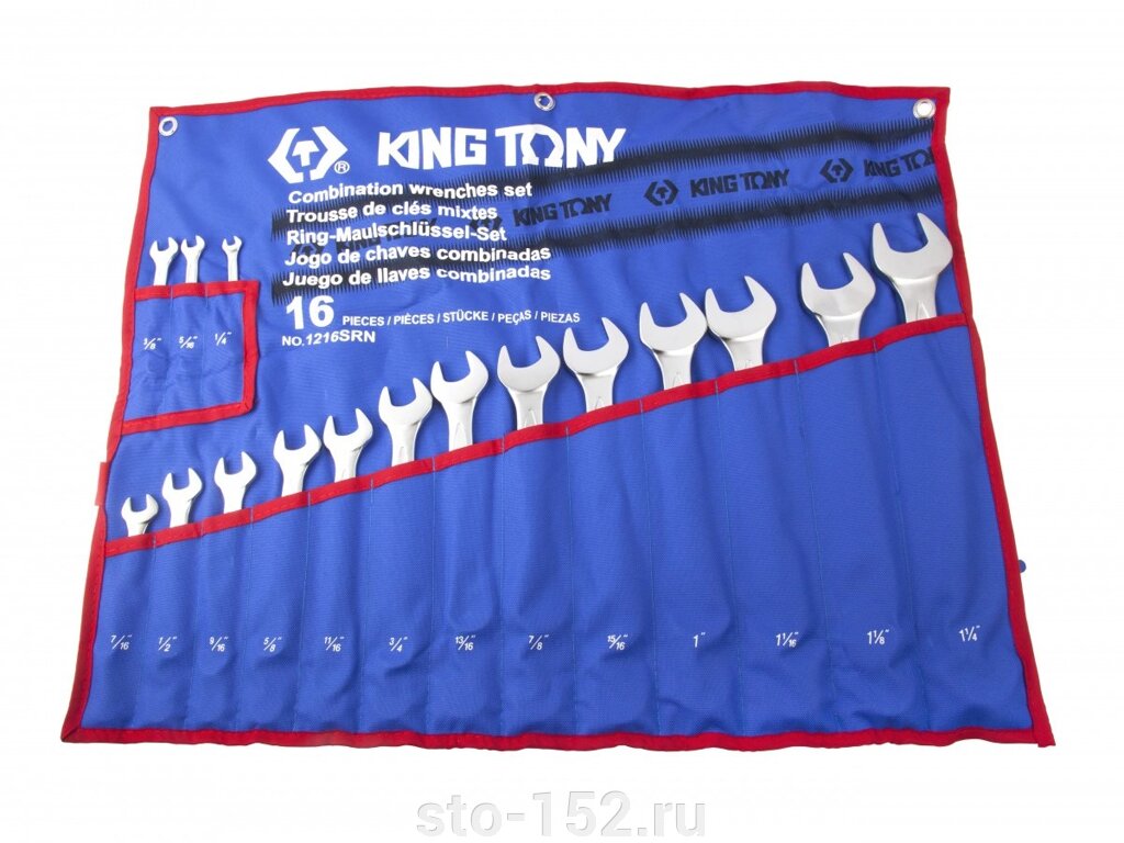 Набор комбинированных ключей, 1/4"-1&1/4", 16 предметов KING TONY 1216SRN от компании Дилер-НН - оборудование и инструмент для автосервиса и шиномонтажа - фото 1
