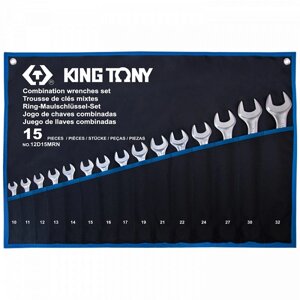 Набор комбинированных ключей, 10-32 мм, чехол из теторона, 15 предметов KING TONY