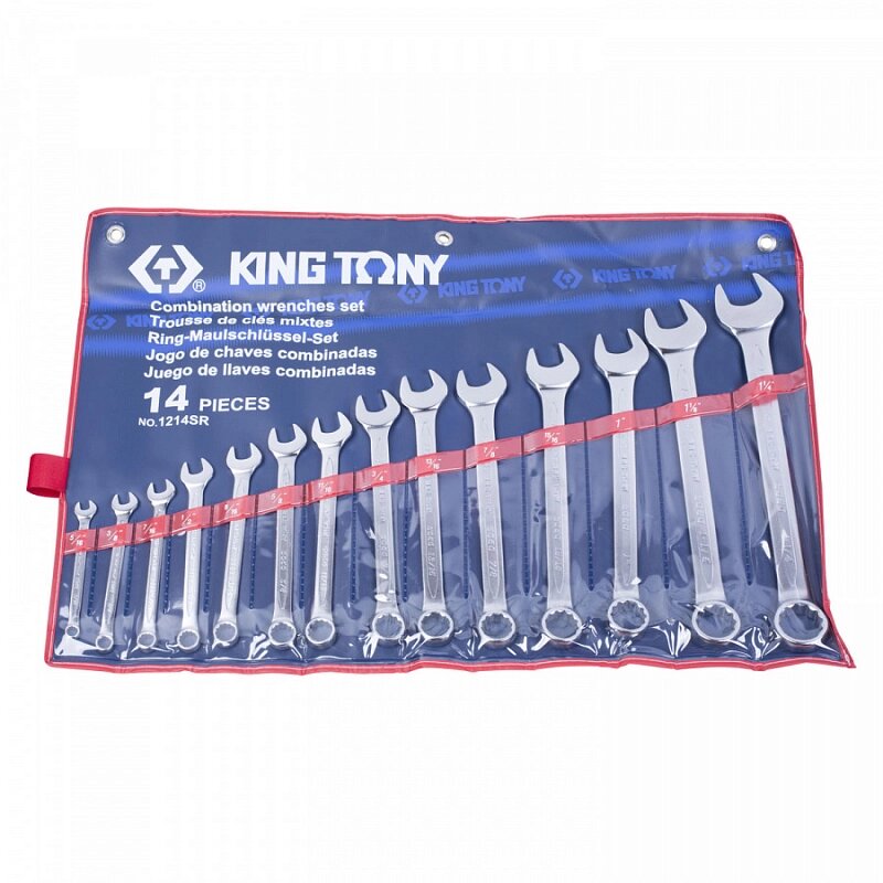 Набор комбинированных ключей, 5/16"-1-1/4", 14 предметов KING TONY 1214SR от компании Дилер-НН - оборудование и инструмент для автосервиса и шиномонтажа - фото 1