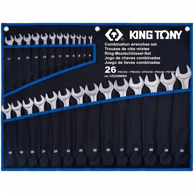 Набор комбинированных ключей, 6-32 мм, чехол из теторона, 26 предметов KING TONY от компании Дилер-НН - оборудование и инструмент для автосервиса и шиномонтажа - фото 1