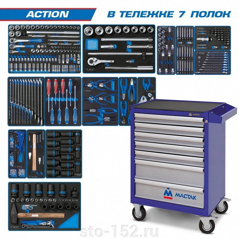 Набор инструментов ACTION в синей тележке, 327 предметов KING TONY 934-327AMB - характеристики
