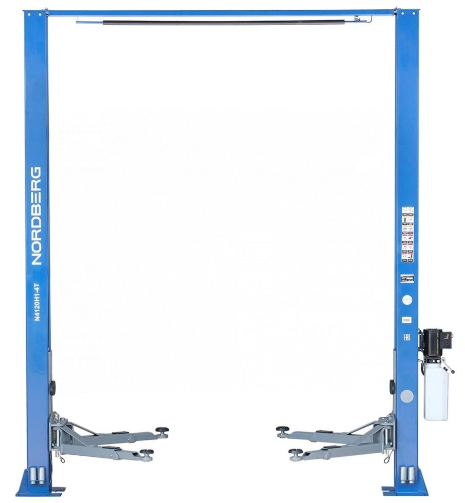 Подъемник 2х стоечный 4т с верхней синхронизацией, H=3,6 м (синий) NORDBERG N4120H-4B от компании Дилер-НН - оборудование и инструмент для автосервиса и шиномонтажа - фото 1