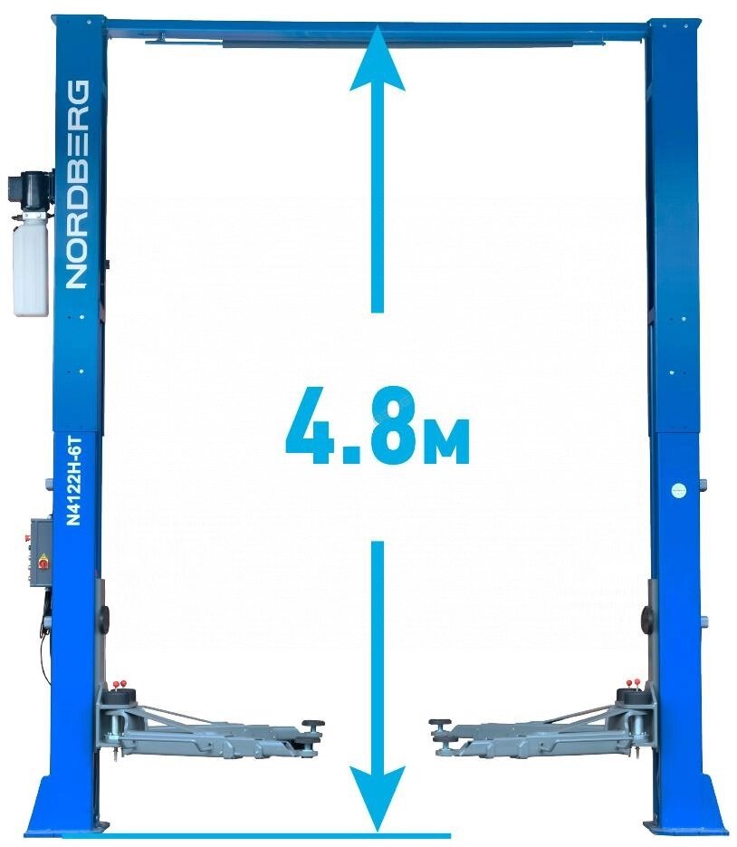 Подъемник двухстоечный 6 т, верхняя синхронизация, 380 В, синий NORDBERG N4122HE-6B_380 от компании Дилер-НН - оборудование и инструмент для автосервиса и шиномонтажа - фото 1