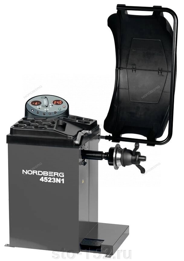 Станок балансировочный с автоматическим вводом 2х параметров, лазером и автостопом (серый) NORDBERG 4523N1(G) от компании Дилер-НН - оборудование и инструмент для автосервиса и шиномонтажа - фото 1