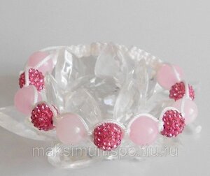 Браслет Shamballa "Романтика" со стразами Swarovski и натуральными полудрагоценными камнями