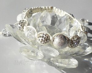 Браслет Shamballa "Снежная королева" со стразами Swarovski и натуральными полудрагоценными камнями