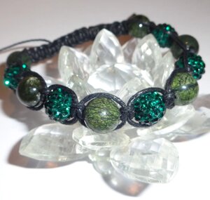 Браслет Shamballa "Тропический лес" со стразами Swarovski и Змеевиком