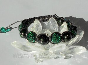 Браслет Shamballa "Тропический лес" со стразами Swarovski и зеленым Авантюрином
