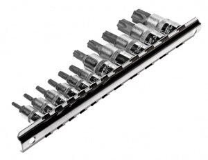 Техносоюз JTC-3902 Набор головок торцевых c насадкой TORX с отверстием 1/4-3/8 TORX Т10Н-Т60Н 11 предметов JTC