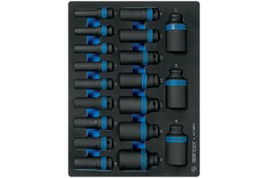 Набор ударных глубоких торцевых головок 1/2"", шестигранные, 10-36 мм, ложемент, 19 предмет