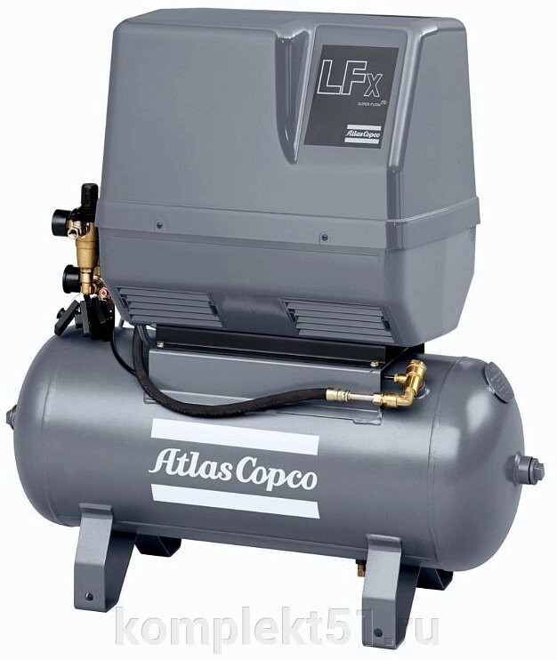 Поршневой компрессор Atlas Copco LFx 0,7 1PH на ресивере (50 л) от компании Cпецкомплект - оборудование для автосервиса и шиномонтажа в Мурманске - фото 1