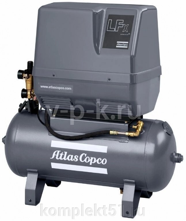 Поршневой компрессор Atlas Copco LFx 1,0 1PH на ресивере (90 л) от компании Cпецкомплект - оборудование для автосервиса и шиномонтажа в Мурманске - фото 1