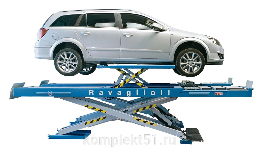 Ravaglioli RAV635.2SI Подъемник ножничный г/п 3500 кг. напольный, платформы для сход-развала, с подъем. второго уровня от компании Cпецкомплект - оборудование для автосервиса и шиномонтажа в Мурманске - фото 1