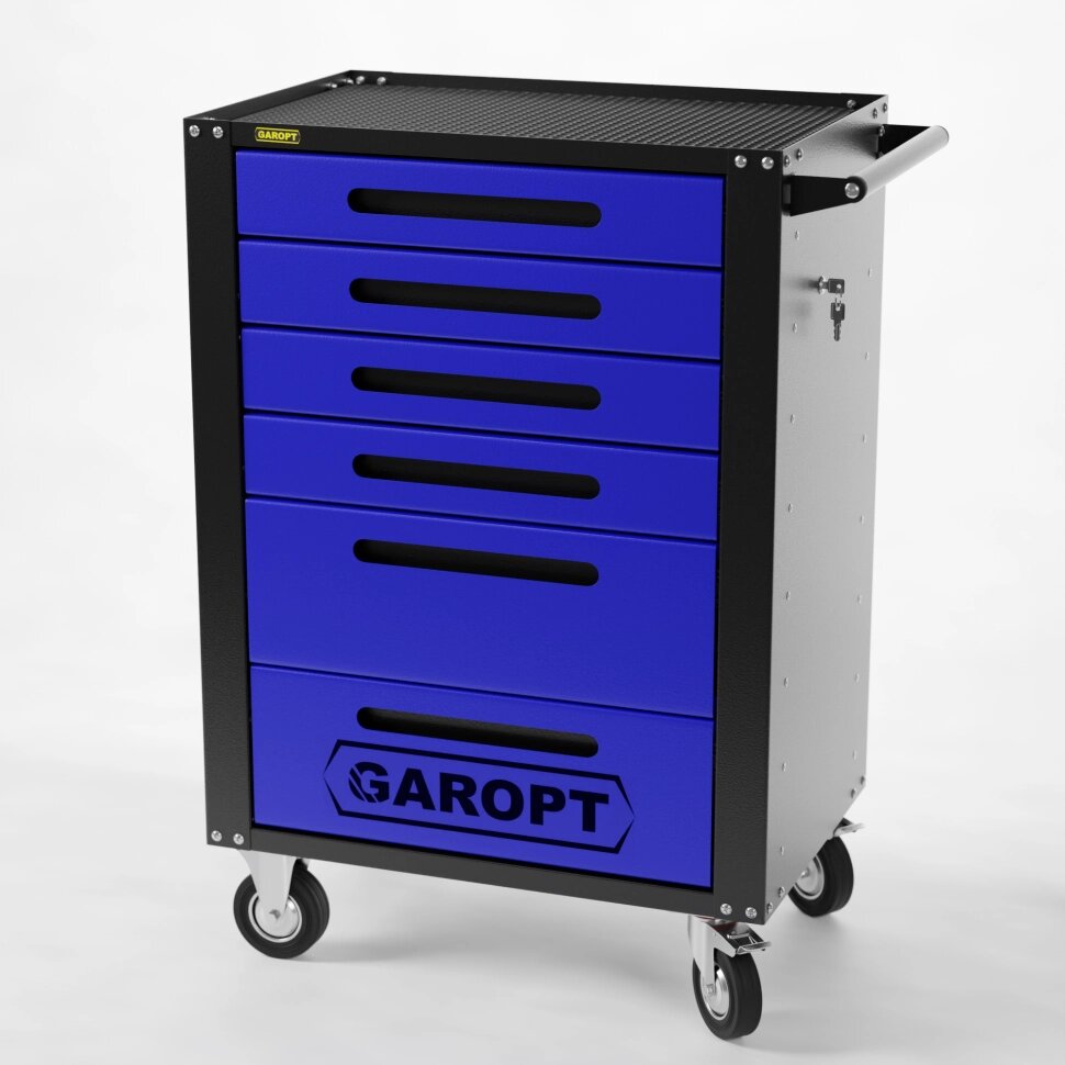GTH6. BLUE Тележка инструментальная Garopt 6 ящиков центральный замок, увеличенные колеса, доводчики от компании Proffshina - фото 1