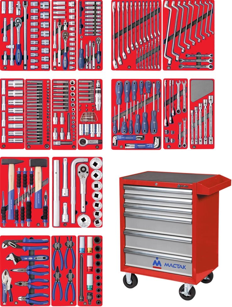 МАСТАК Набор инструментов "ЭКСПЕРТ" в красной тележке, 323 предмета от компании Proffshina - фото 1