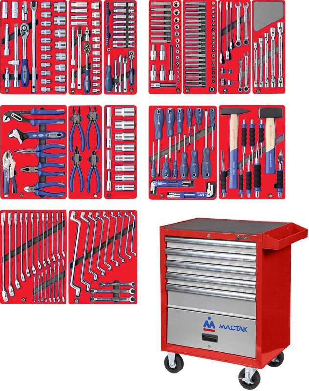 МАСТАК Набор инструментов "ЛИДЕР" в красной тележке, 270 предметов от компании Proffshina - фото 1