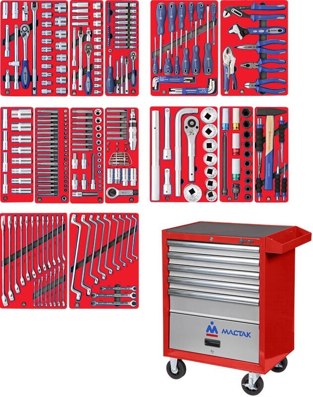 МАСТАК Набор инструментов "ПРОФИ" в красной тележке, 299 предметов от компании Proffshina - фото 1