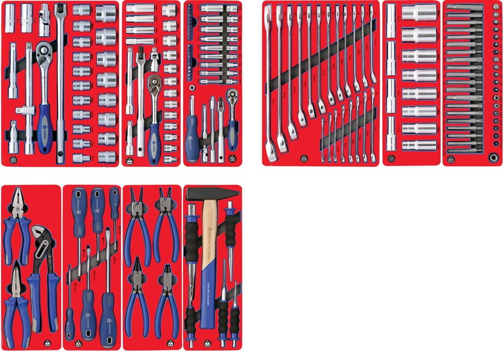 МАСТАК Набор инструментов "СТАНДАРТ" для тележки, 10 ложементов, 186 предметов от компании Proffshina - фото 1