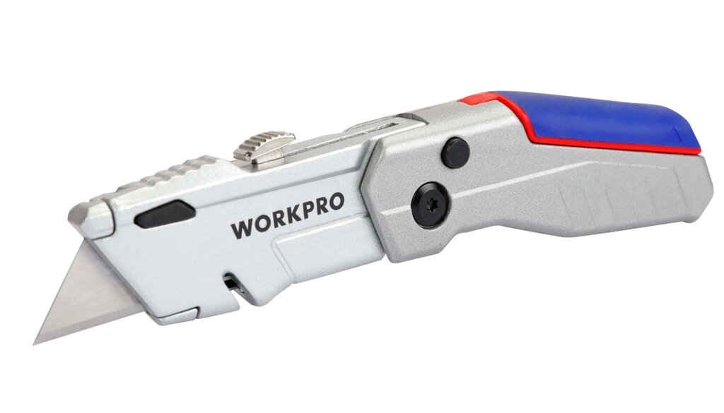 Нож универсальный складной выдвижной алюминиевый со сменными лезвиями WP211011 WORKPRO от компании Proffshina - фото 1