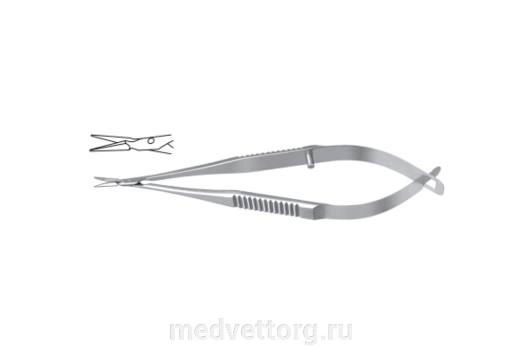 Ножницы для капсулотомии по Ваннасу изогнутые по радиусу с плоской/круглой ручкой от компании "МедВетТорг" - фото 1