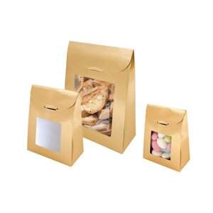 Пакетик с окном для кондитерских изделий, 9+4,5х13 см, золотой, картон, 1 шт, Garcia de Pou