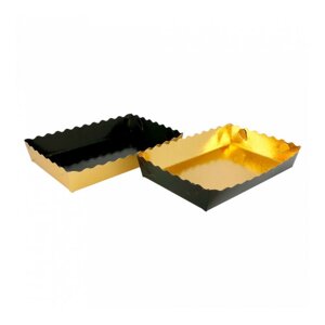 Контейнер для кондитерских изделий, 19х12х3,5 см, двусторонний - золотой/черный, картон, 250 шт/уп