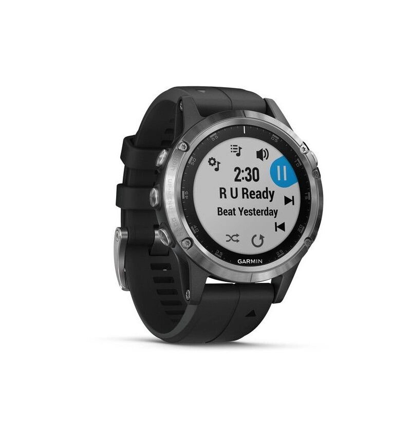 Часы Garmin Fenix 5 Plus серебристые с черным ремешком от компании АльПром - фото 1