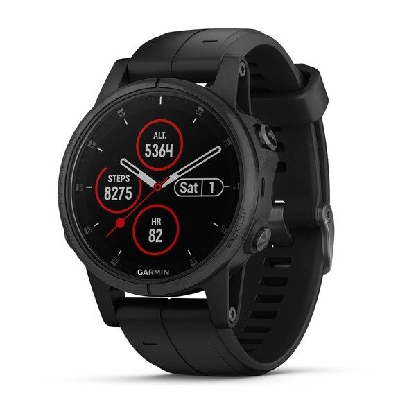 Часы Garmin Fenix 5S Plus Sapphire черные с черным ремешком от компании АльПром - фото 1