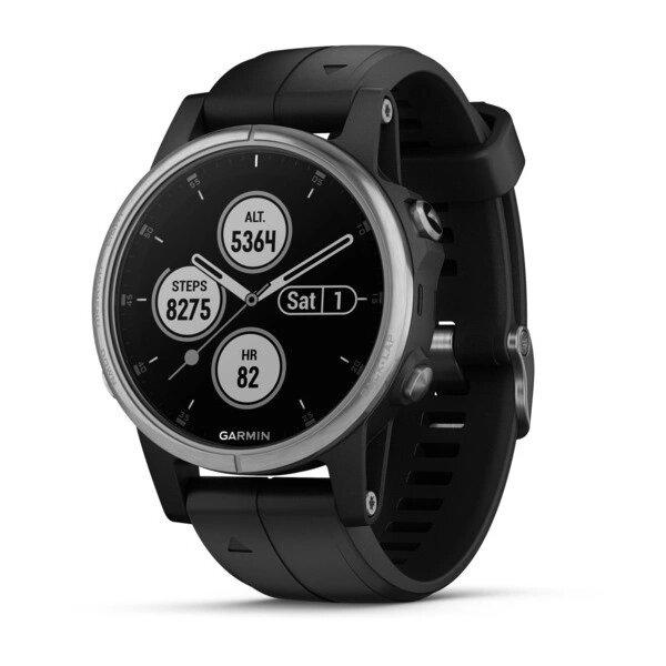 Часы Garmin Fenix 5S Plus серебристые с черным ремешком от компании АльПром - фото 1