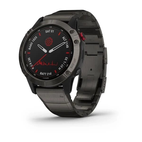 Часы Garmin Fenix 6 Pro Solar титановый DLC карбон с DLC титановым ремешком от компании АльПром - фото 1