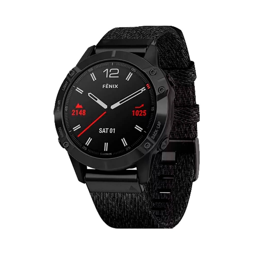 Часы Garmin Fenix 6 Sapphire черный DLC с плетеным черным нейлоновым ремешком от компании АльПром - фото 1