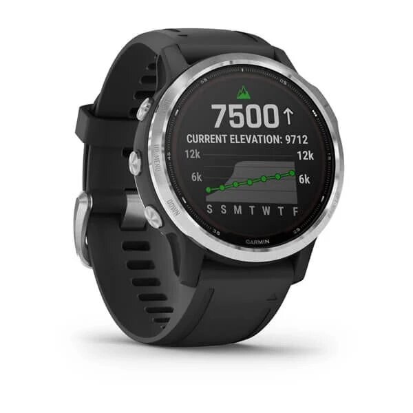 Часы Garmin Fenix 6S Solar серебристый с черным ремешком от компании АльПром - фото 1