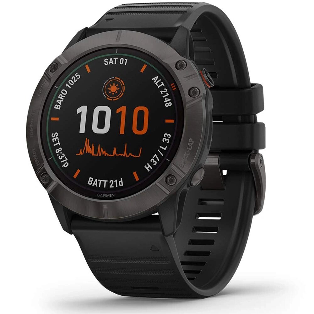 Часы Garmin Fenix 6X Pro Solar титановый серый DLC с черным ремешком от компании АльПром - фото 1