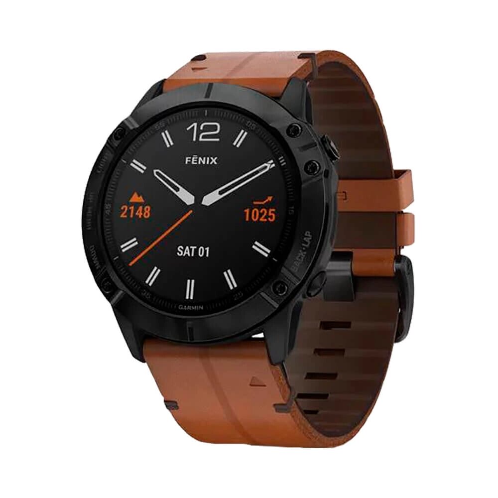 Часы Garmin Fenix 6X Sapphire черный DLC с каштановым кожаным ремешком от компании АльПром - фото 1