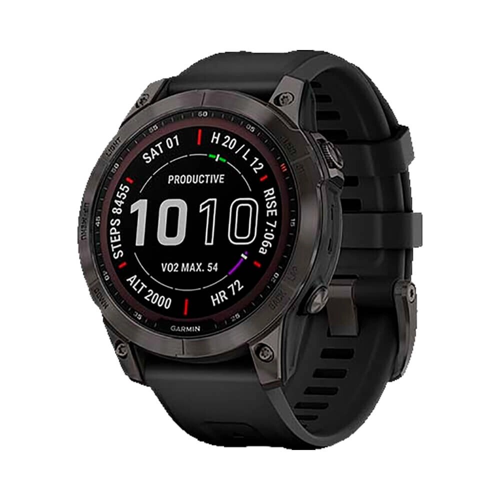 Часы Garmin Fenix 7 Sapphire Solar титановый серый DLC с черным ремешком от компании АльПром - фото 1