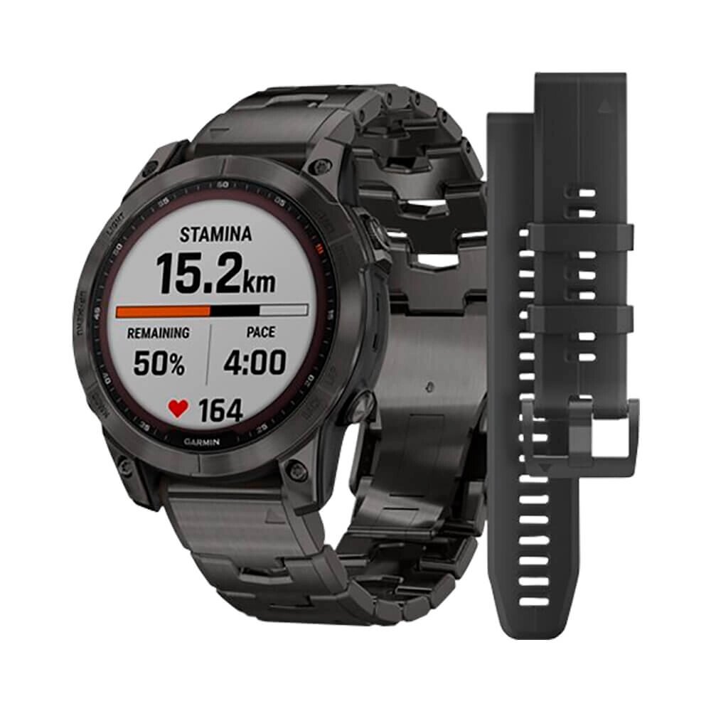 Часы Garmin Fenix 7 Sapphire Solar титановый угольно-серый DLC с угольно-серым титановым DLC браслетом от компании АльПром - фото 1