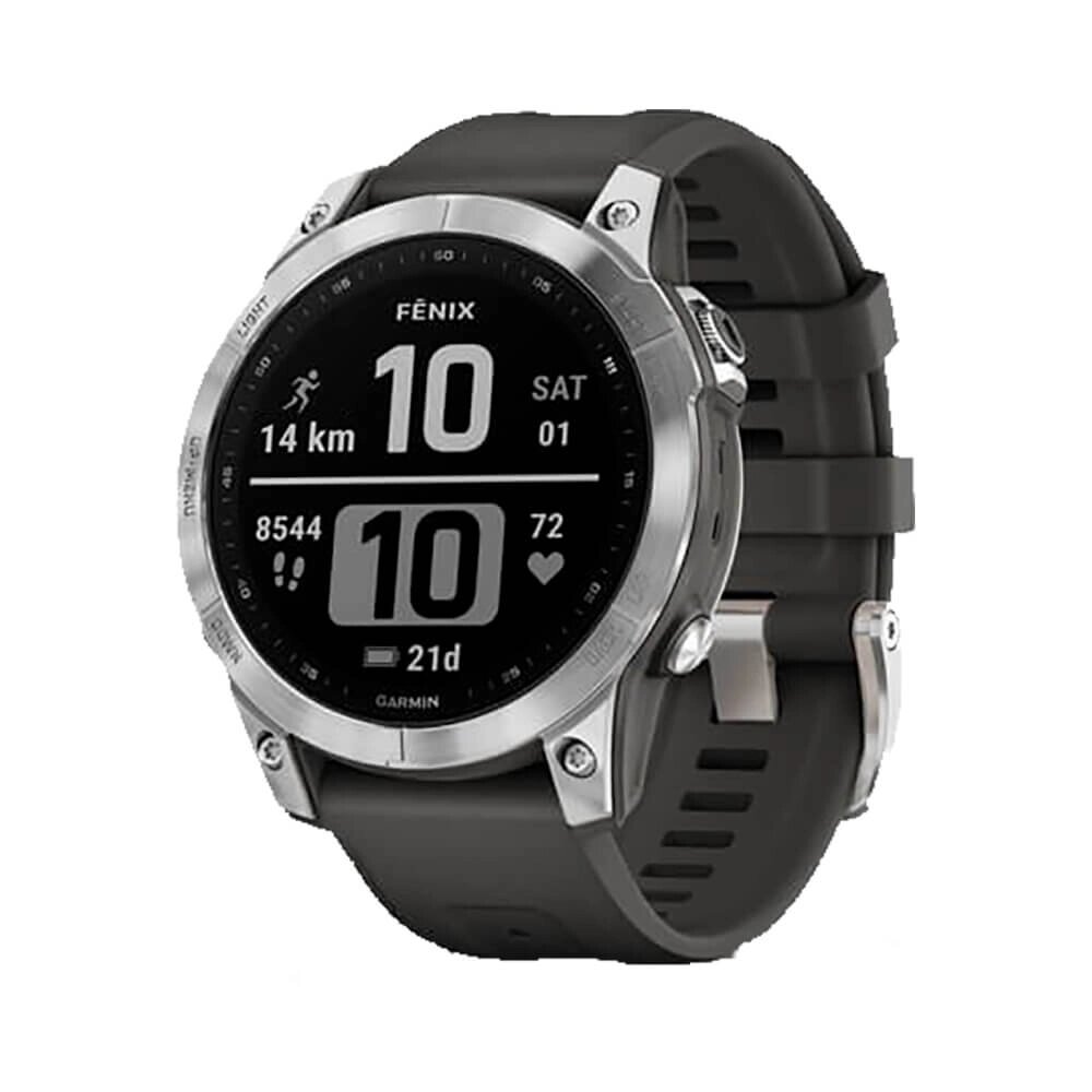 Часы Garmin Fenix 7 серебристый с графитовым силиконовым ремешком от компании АльПром - фото 1